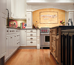 Omega Cabinetry  Style: Casual  Material: Maple  Finish: Oyster and Chestnut
